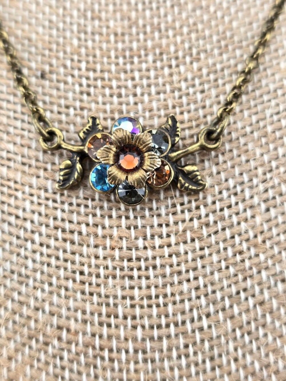 Michal Negrin Floral Multi-Color Crystal Gold Tone Pendant Necklace Chain